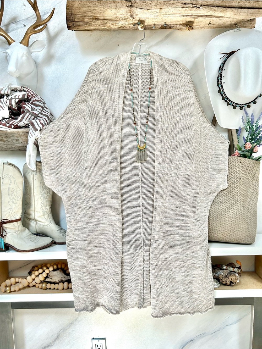 Rare Artisan LINEN Elizabeth Suzann open-front cocoon cardi w cottagecore vibe